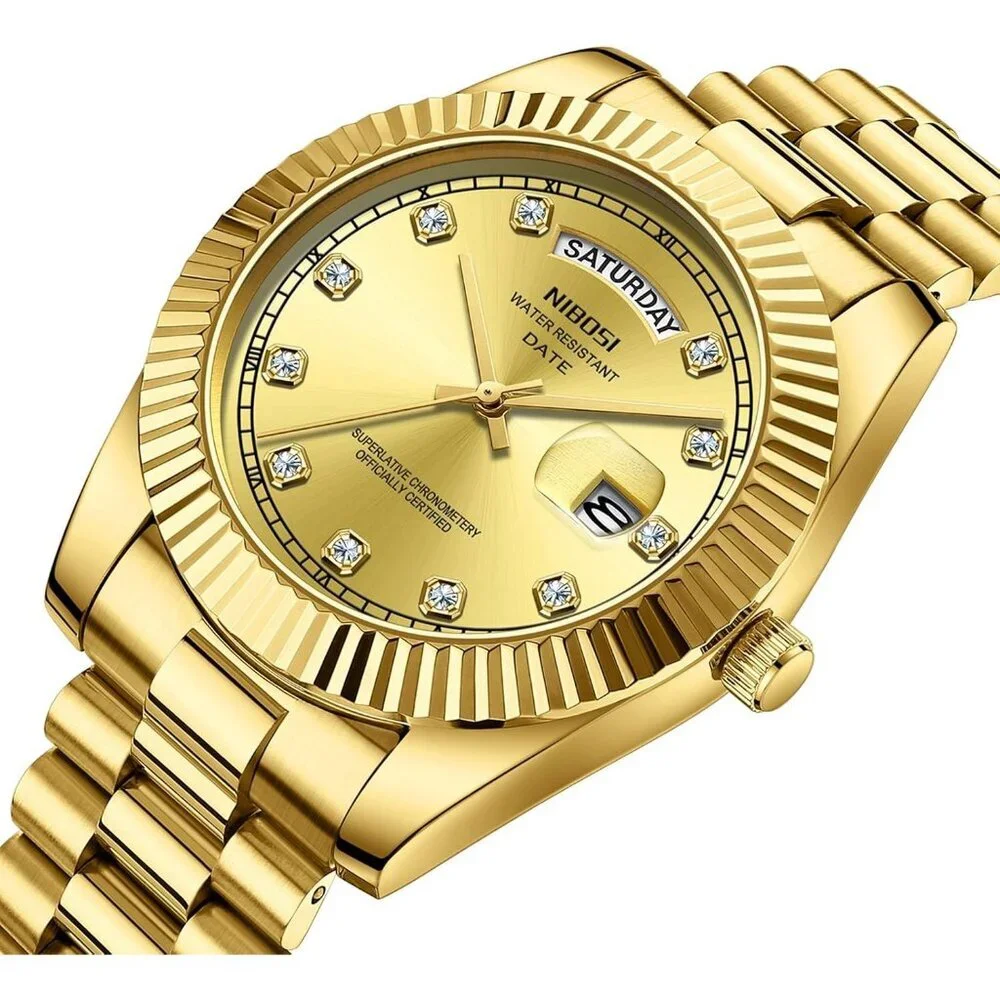 Men's Gold Stainless Steel Analog Classic Design Stylish Wrist Dress Watch